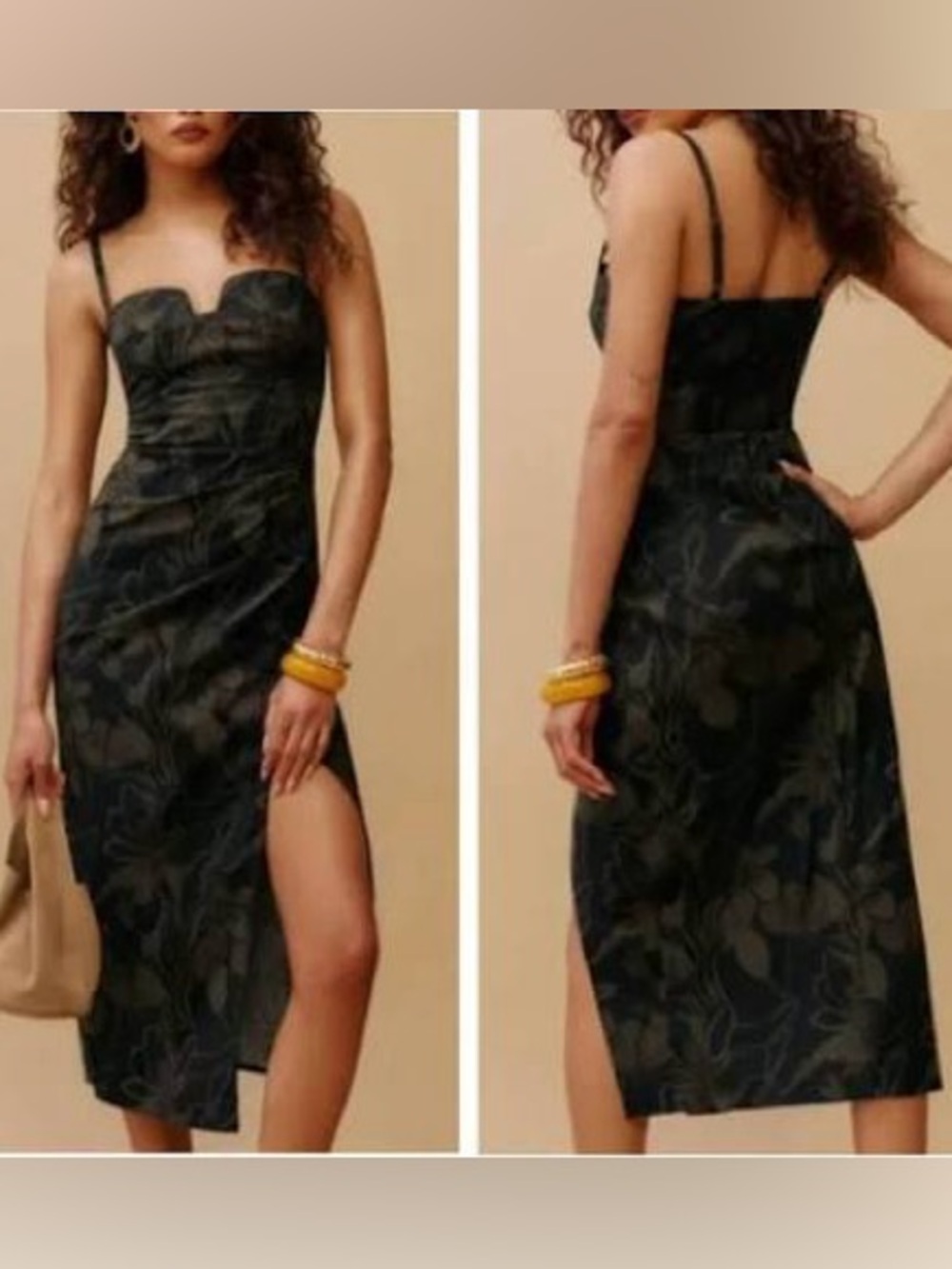 Reformation Brava Black Floral Midi Dress